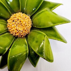 1960s Enamel Flower Power Pin Large Dimensional Green and Yellow MCM Brooch
